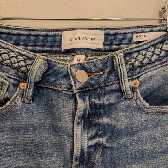 Dear John Jeans Flare Braided Waist Low Cut Western Rock Unique - Size 25 - Picture 5 of 8